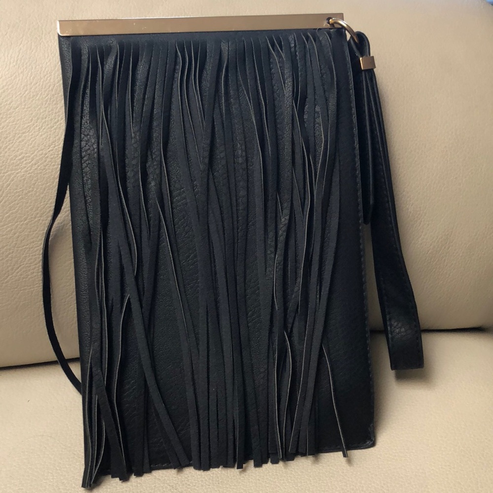 Black Fringe Clutch Bag